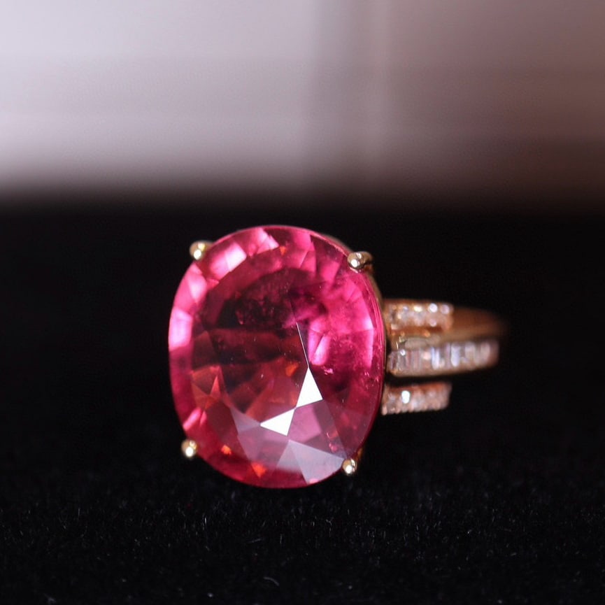 14k Gold 8.48 Ct Natural Tourmaline & Diamond Ring - 2