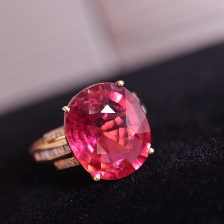 14k Gold 8.48 Ct Natural Tourmaline & Diamond Ring - 3