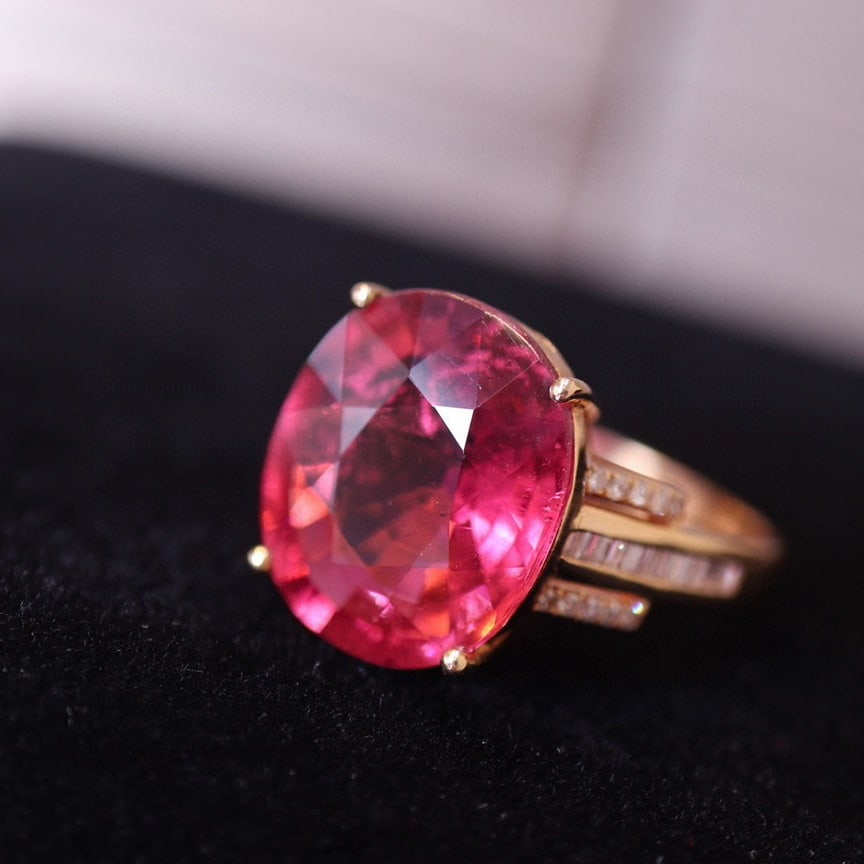 14k Gold 8.48 Ct Natural Tourmaline & Diamond Ring - 4