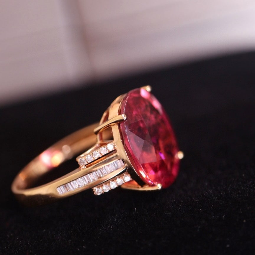 14k Gold 8.48 Ct Natural Tourmaline & Diamond Ring - 5