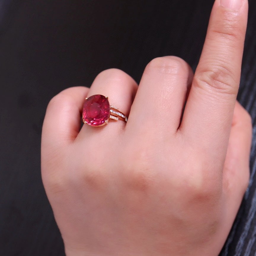 14k Gold 8.48 Ct Natural Tourmaline & Diamond Ring - 6