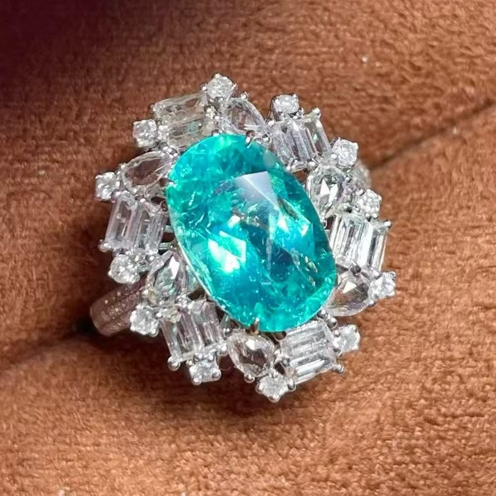 14k Gold 4.50 Ctw Natural Paraiba Tourmaline & Diamond & Sapphire Ring - 2