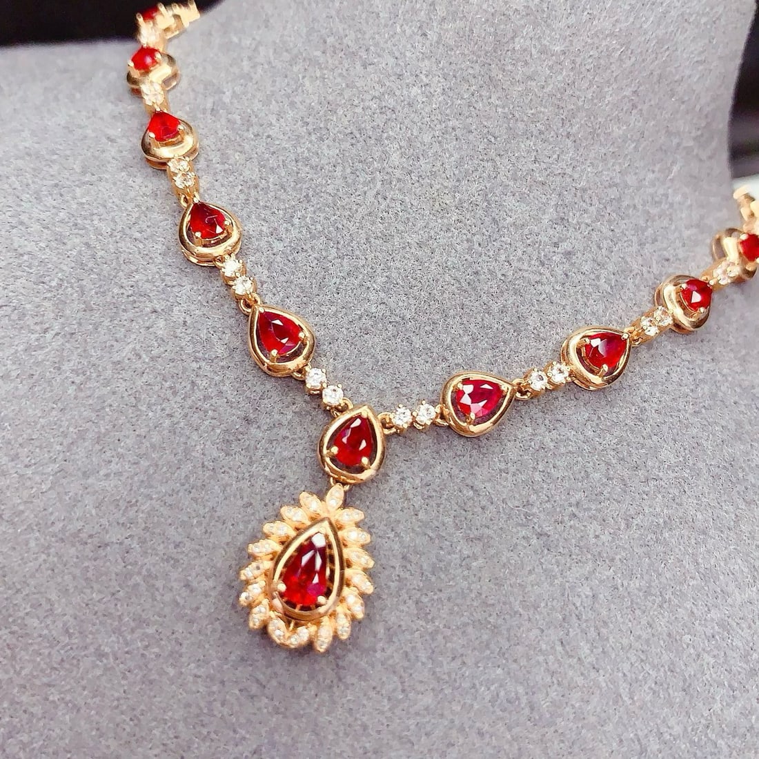 14k Gold 6 Ct Natural Ruby & Diamond & Sapphire Necklace - 6