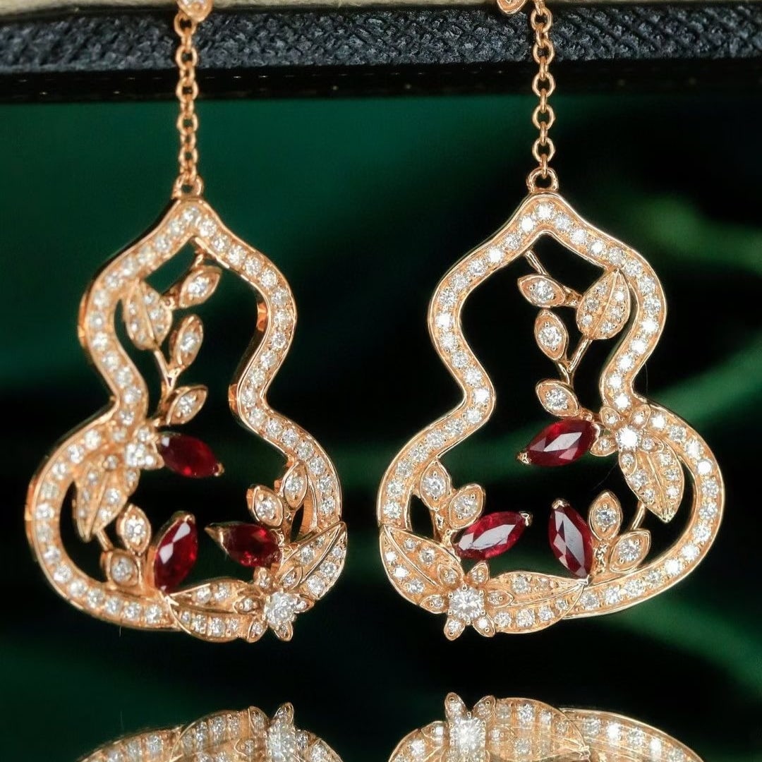 14k Gold 1.7 Ctw Natural Ruby & Diamond Earrings - 2