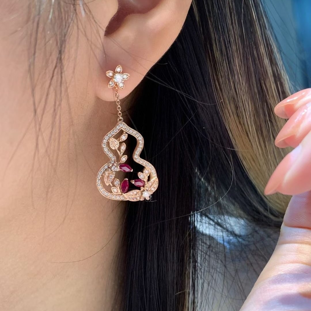 14k Gold 1.7 Ctw Natural Ruby & Diamond Earrings - 7