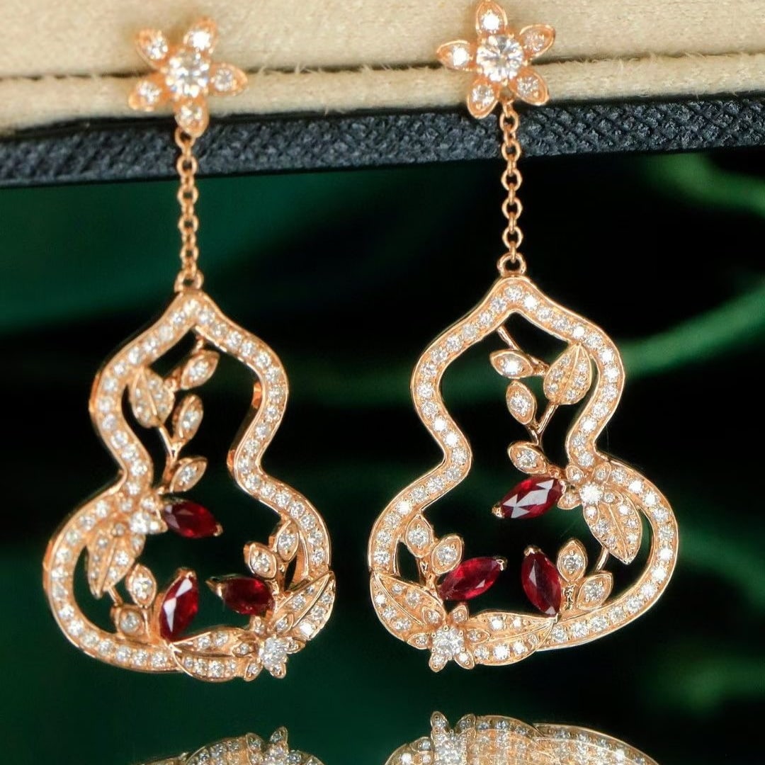 14k Gold 1.7 Ctw Natural Ruby & Diamond Earrings - 8