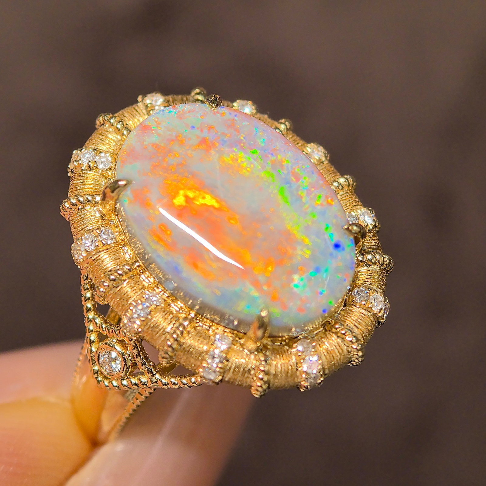 14k Gold 5.24 Ctw Natural Opal & Diamond Ring - 4