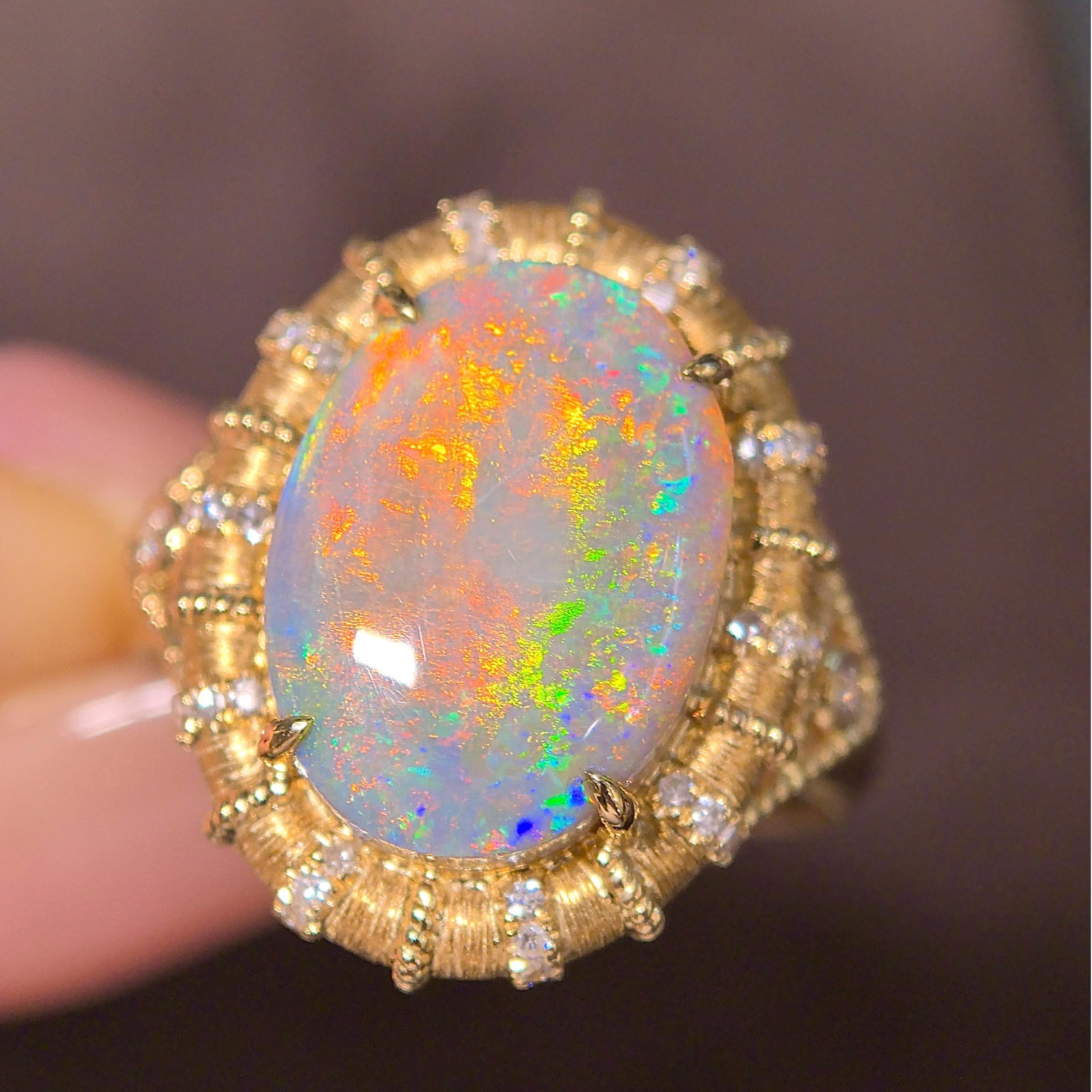 14k Gold 5.24 Ctw Natural Opal & Diamond Ring - 8