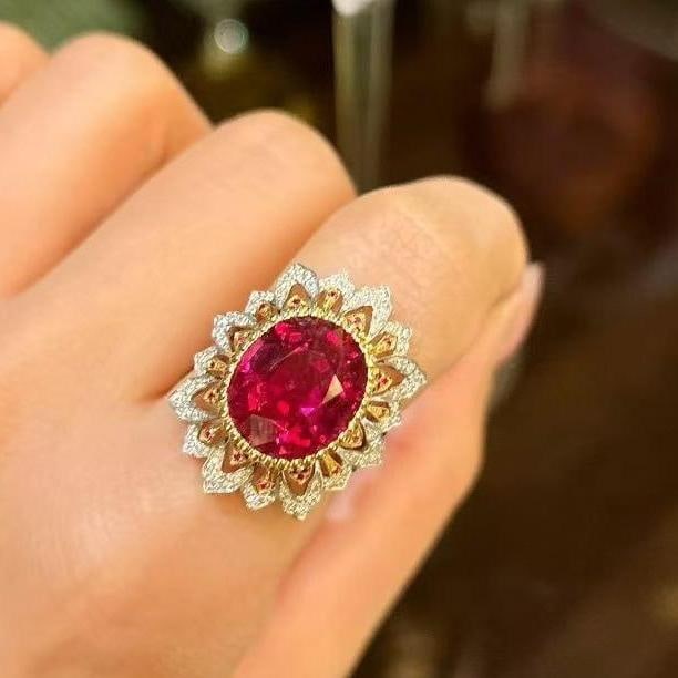 14k Gold 10.01 Ctw Natural Tourmaline & Diamond Ring - 2