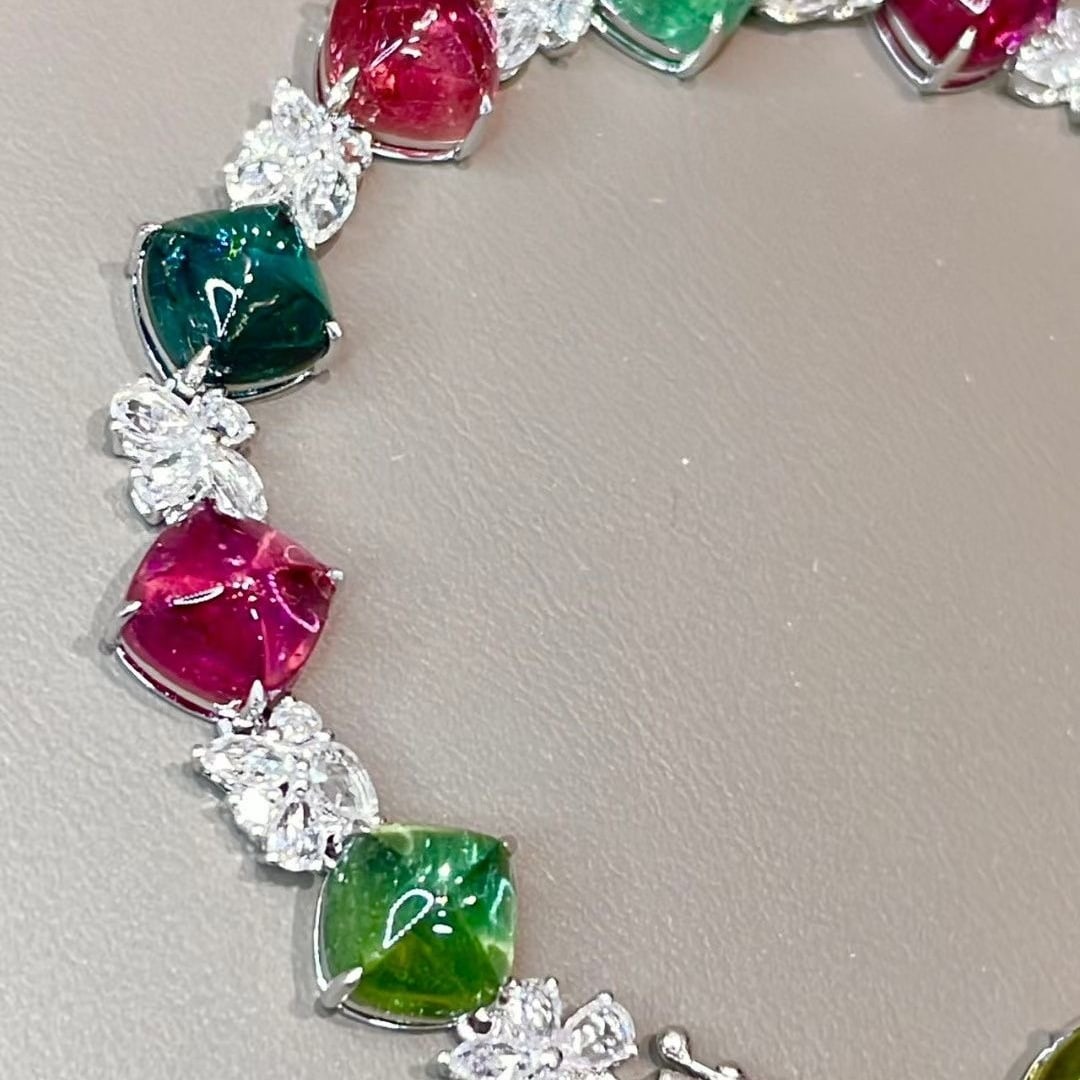 14k Gold 21 Ct Natural Tourmaline & Diamond & Sapphire Bracelet - 2