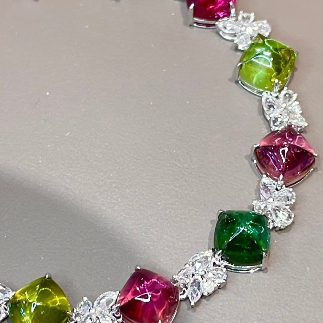14k Gold 21 Ct Natural Tourmaline & Diamond & Sapphire Bracelet - 3