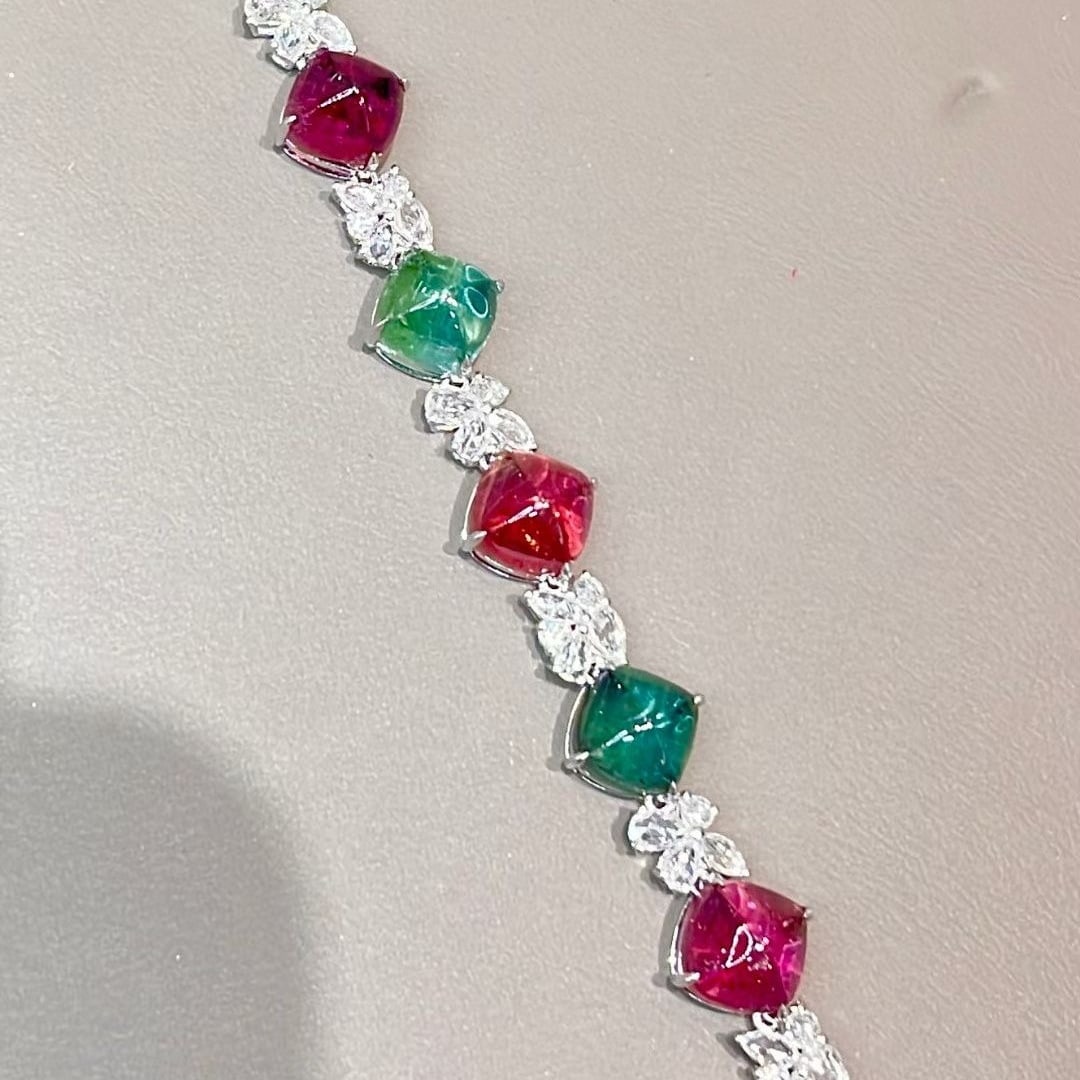 14k Gold 21 Ct Natural Tourmaline & Diamond & Sapphire Bracelet - 4
