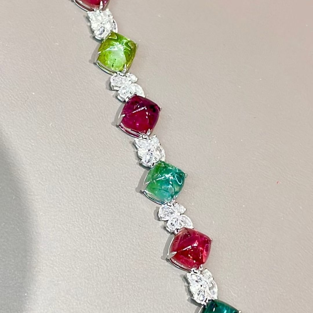 14k Gold 21 Ct Natural Tourmaline & Diamond & Sapphire Bracelet - 5