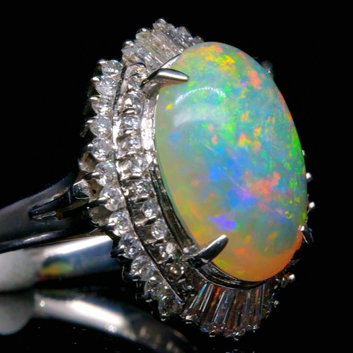 14k Gold 5.44 Ctw Natural Opal & Diamond Ring - 2