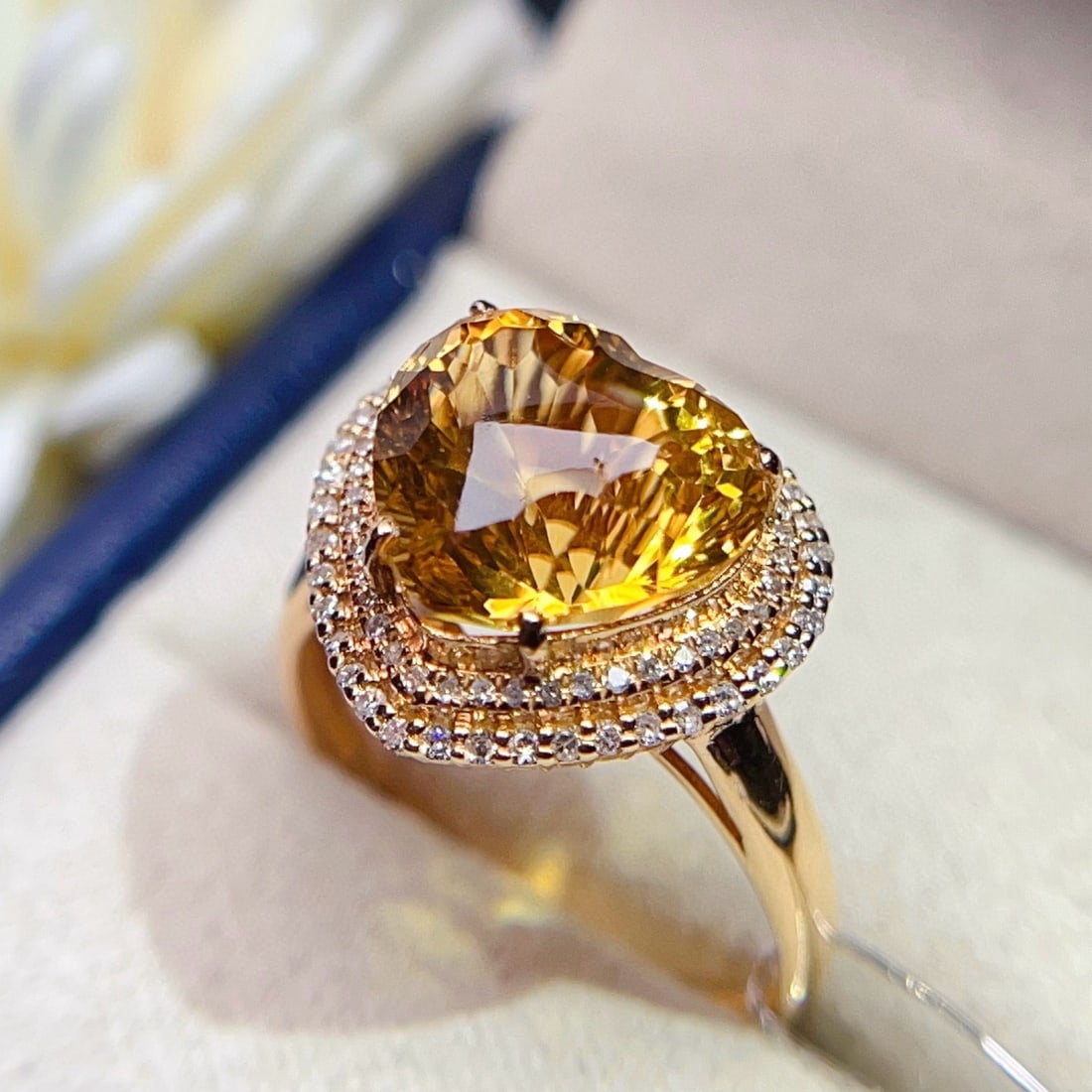 14k Gold 4.54 Ctw Natural Citrine & Diamond Ring - 6