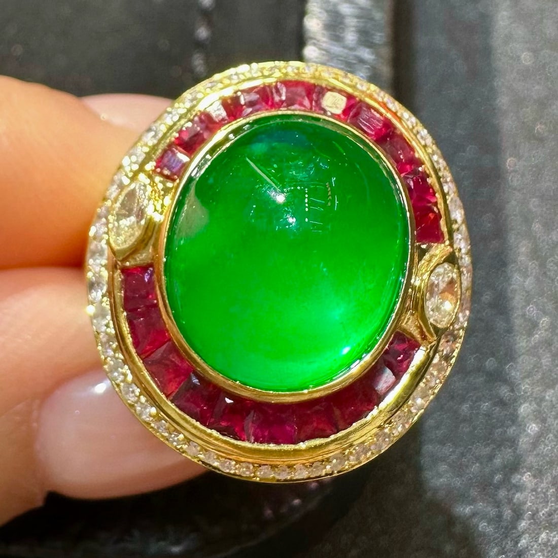 14k Gold 7.21 Ctw Natural Emerald & Ruby Ring - 2