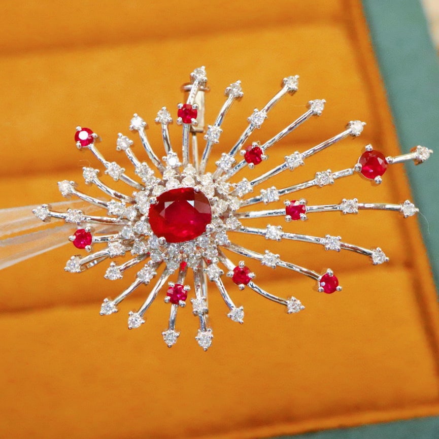 14k Gold 1.73 Ctw Natural Ruby & Diamond Brooch/pendant( Without Chain ) - 2