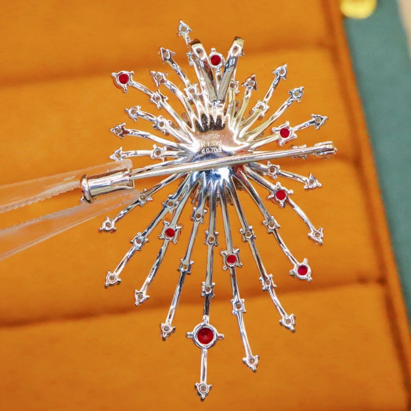 14k Gold 1.73 Ctw Natural Ruby & Diamond Brooch/pendant( Without Chain ) - 4