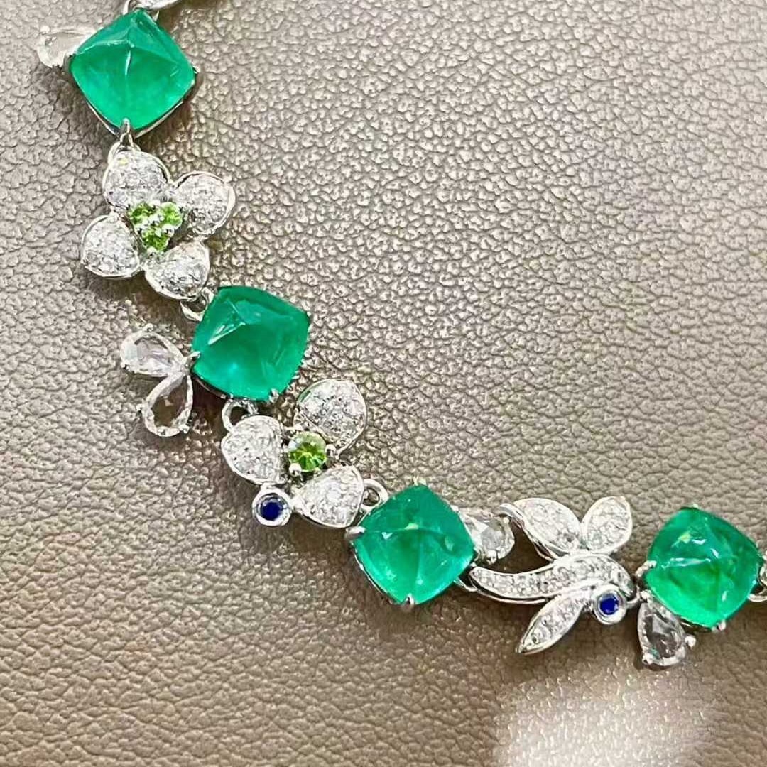 14k Gold 9.6 Ctw Natural Emerald & Diamond Bracelet - 4