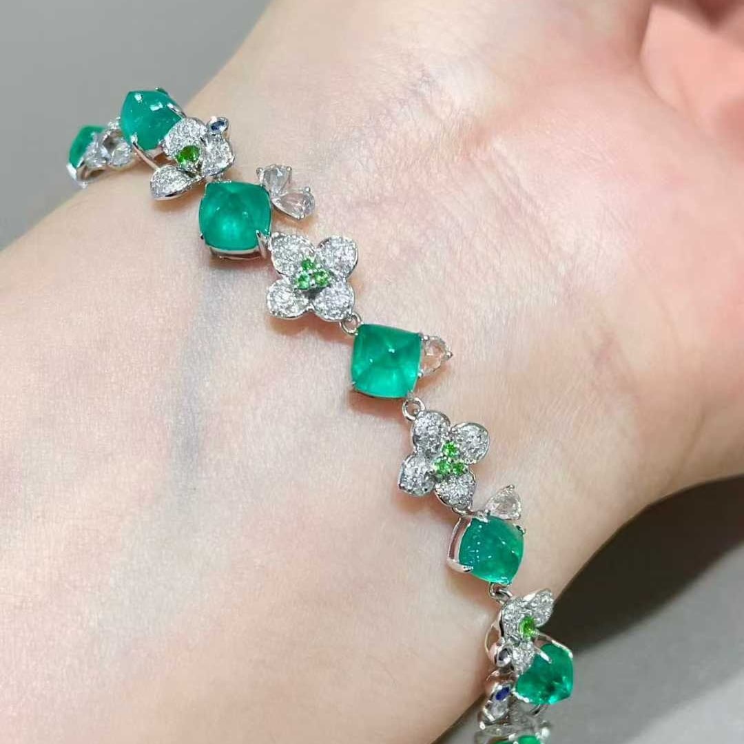 14k Gold 9.6 Ctw Natural Emerald & Diamond Bracelet - 6