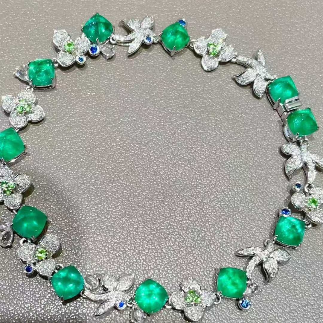 14k Gold 9.6 Ctw Natural Emerald & Diamond Bracelet - 7