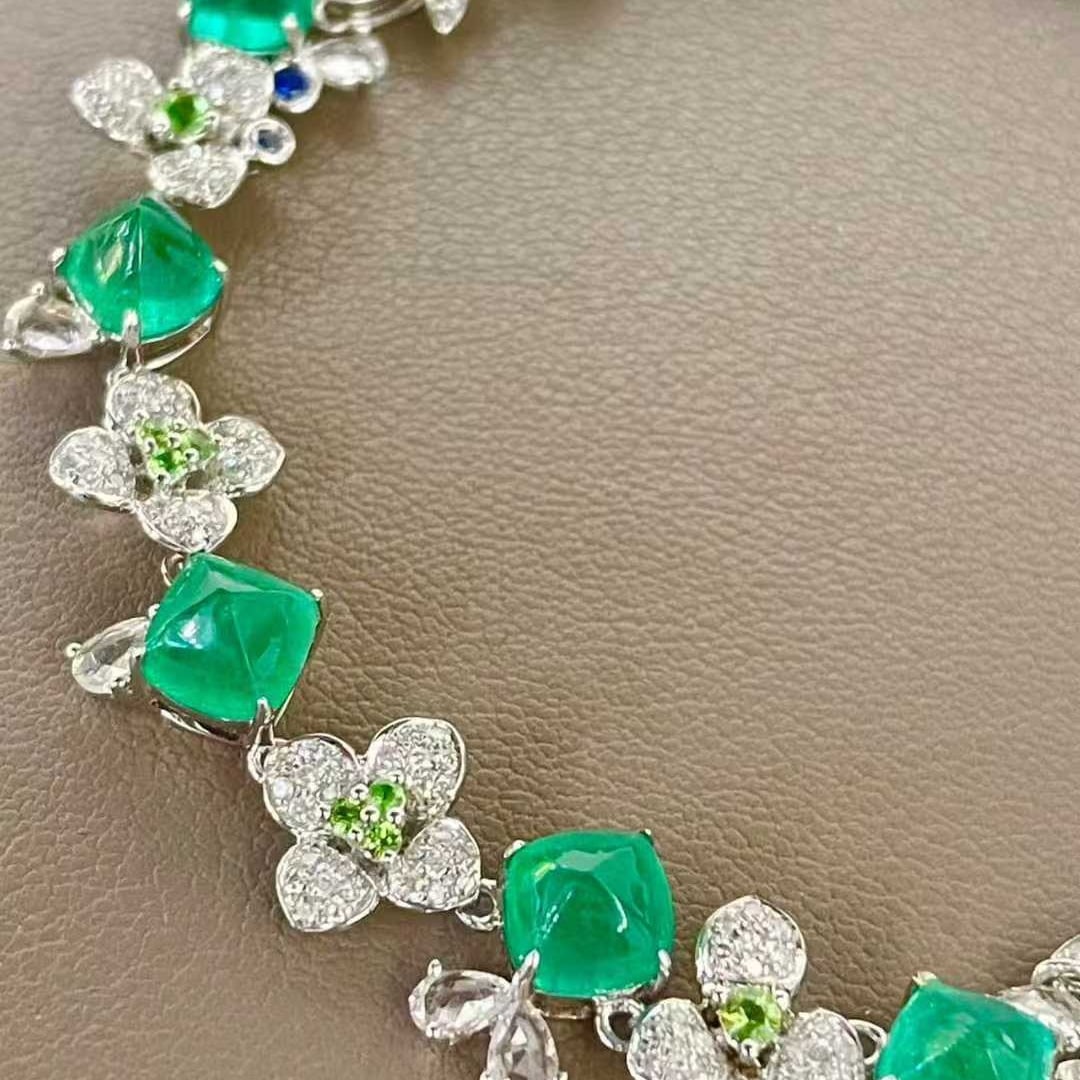 14k Gold 9.6 Ctw Natural Emerald & Diamond Bracelet - 8