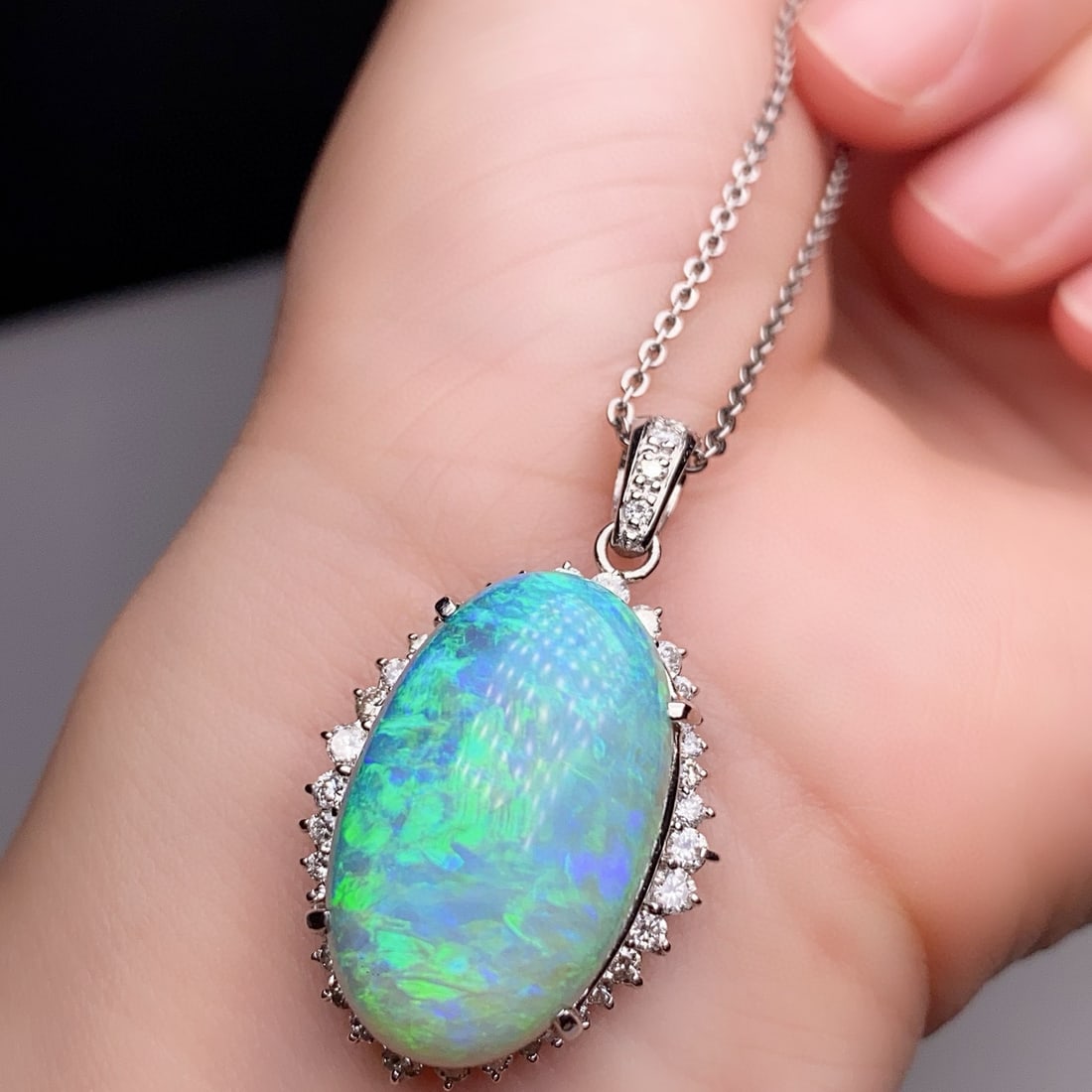 14k Gold 19.81 Ctw Natural Opal & Diamond Pendant( Without Chain ) - 3