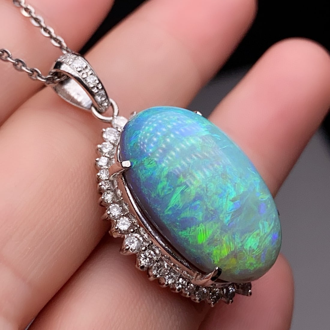 14k Gold 19.81 Ctw Natural Opal & Diamond Pendant( Without Chain ) - 4