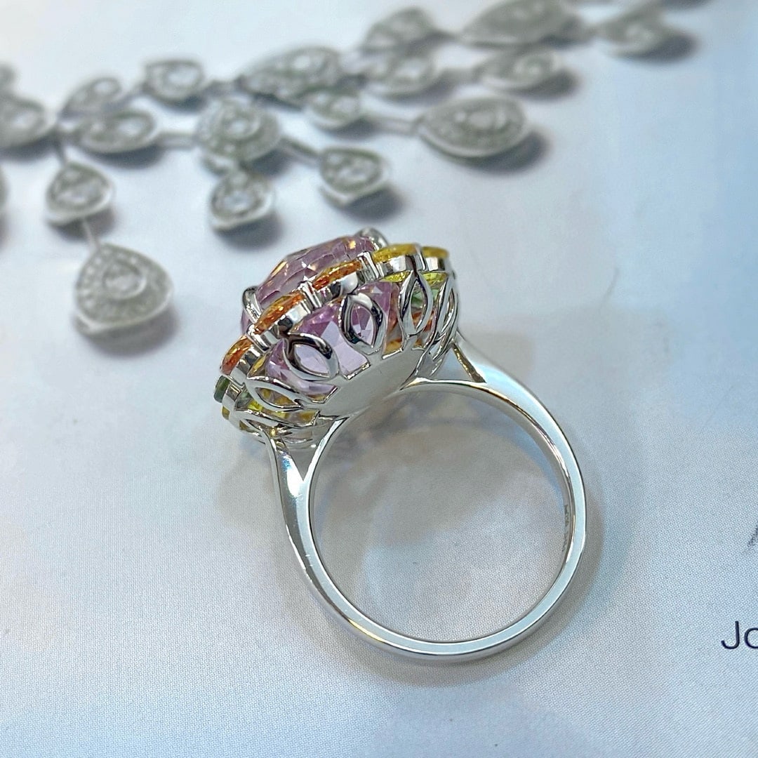 14k Gold 17.53 Ctw Natural Kunzite & Sapphire Ring - 7