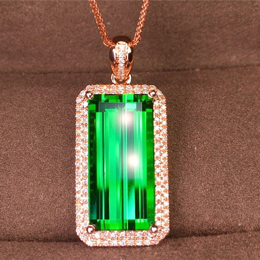14k Gold 6.9 Ct Natural Tourmaline & Diamond Pendant( Without Chain ) - 5