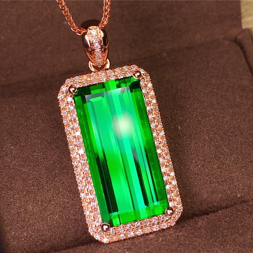 14k Gold 6.9 Ct Natural Tourmaline & Diamond Pendant( Without Chain ) - 6