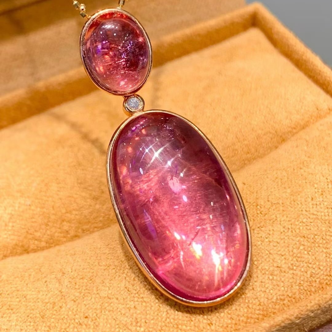 14k Gold 17.6 Ct Natural Tourmaline & Diamond Pendant( Without Chain ) - 2