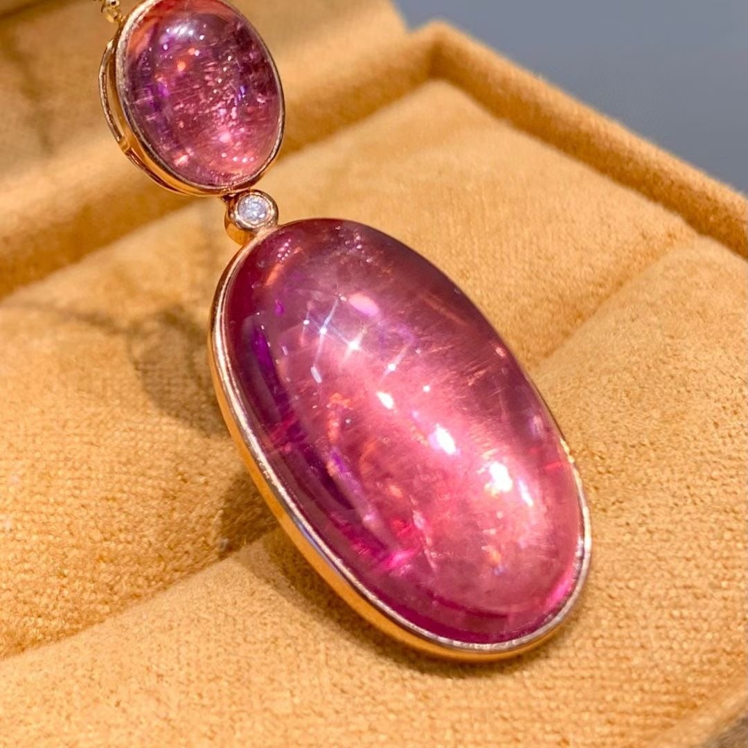 14k Gold 17.6 Ct Natural Tourmaline & Diamond Pendant( Without Chain ) - 3
