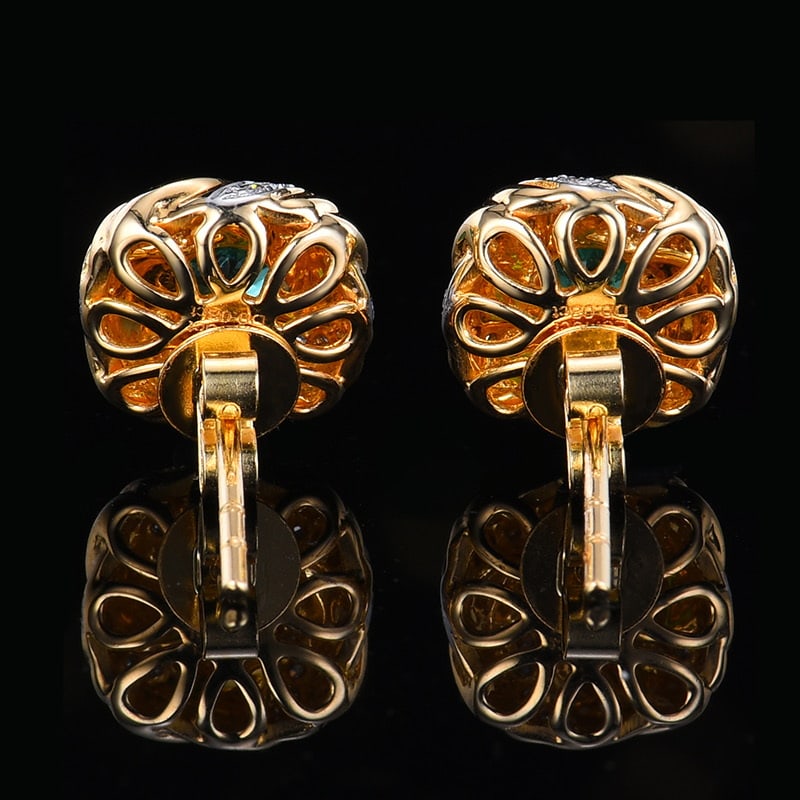 14k Gold 0.49 Ct Natural Emerald & Diamond Earrings - 3