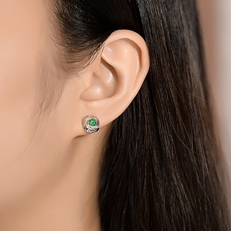 14k Gold 0.49 Ct Natural Emerald & Diamond Earrings - 4