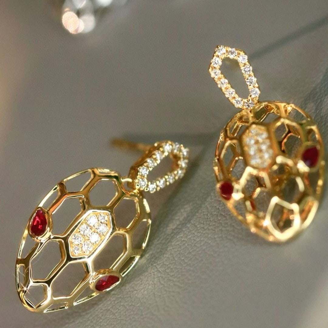 14k Gold 0.54 Ctw Natural Ruby & Diamond Earrings - 3