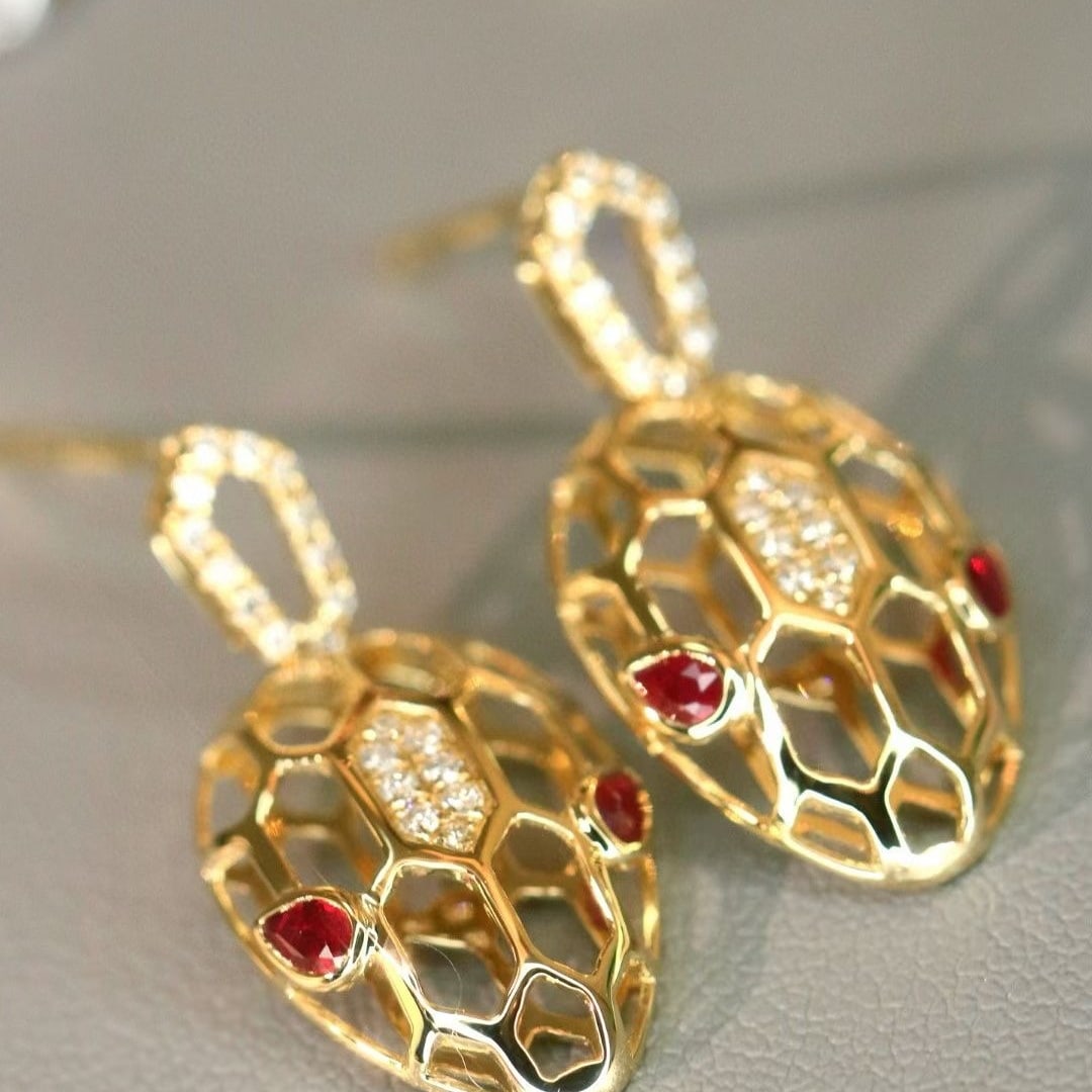 14k Gold 0.54 Ctw Natural Ruby & Diamond Earrings - 4
