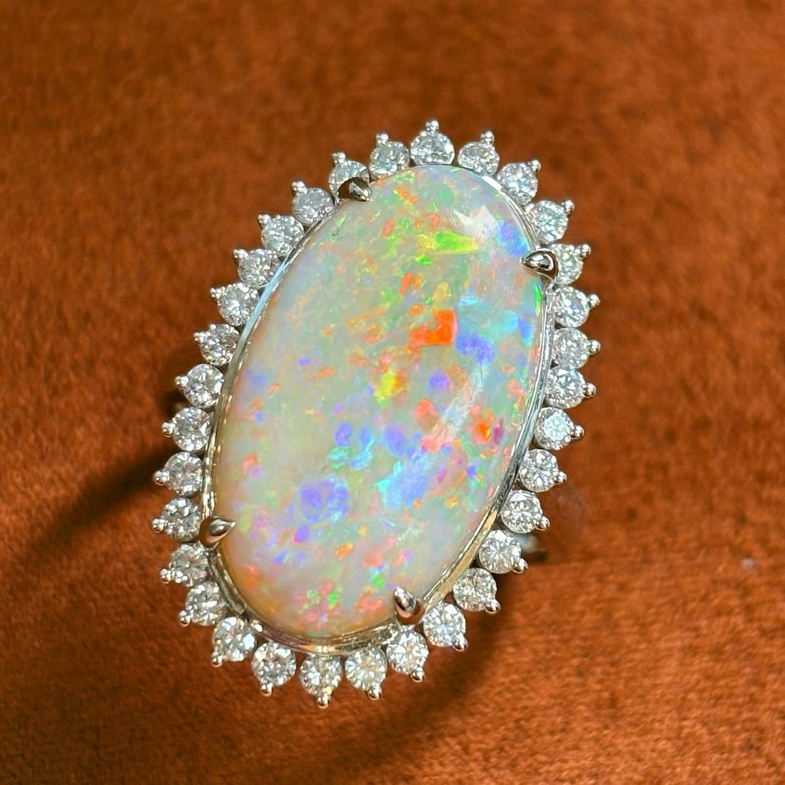 14k Gold 6.36 Ctw Natural Opal & Diamond Ring - 2