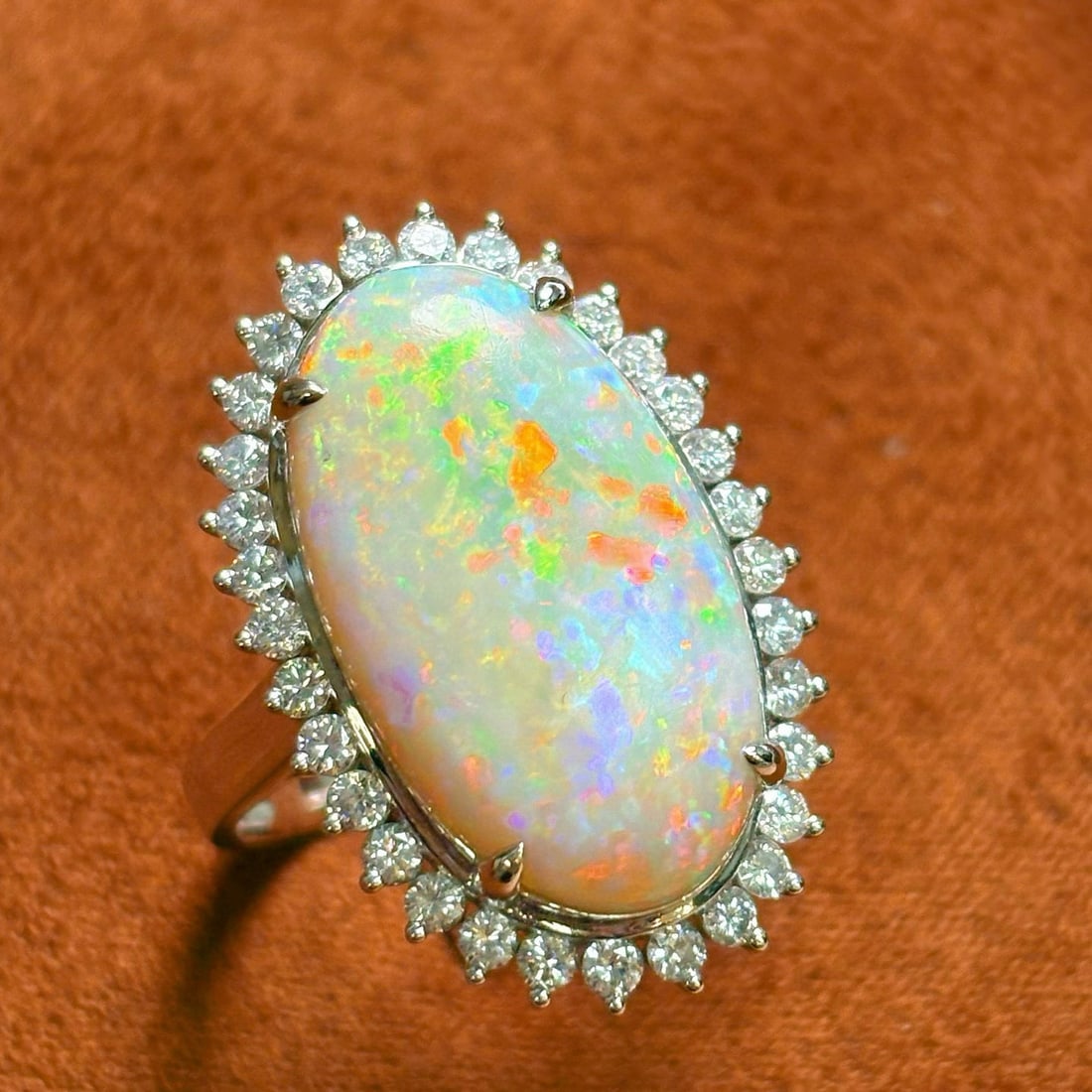 14k Gold 6.36 Ctw Natural Opal & Diamond Ring - 3