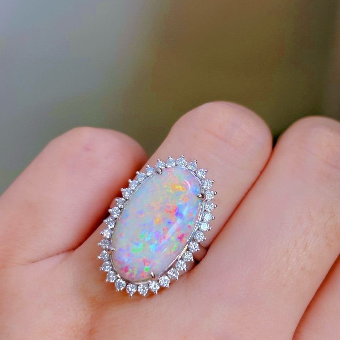 14k Gold 6.36 Ctw Natural Opal & Diamond Ring - 4