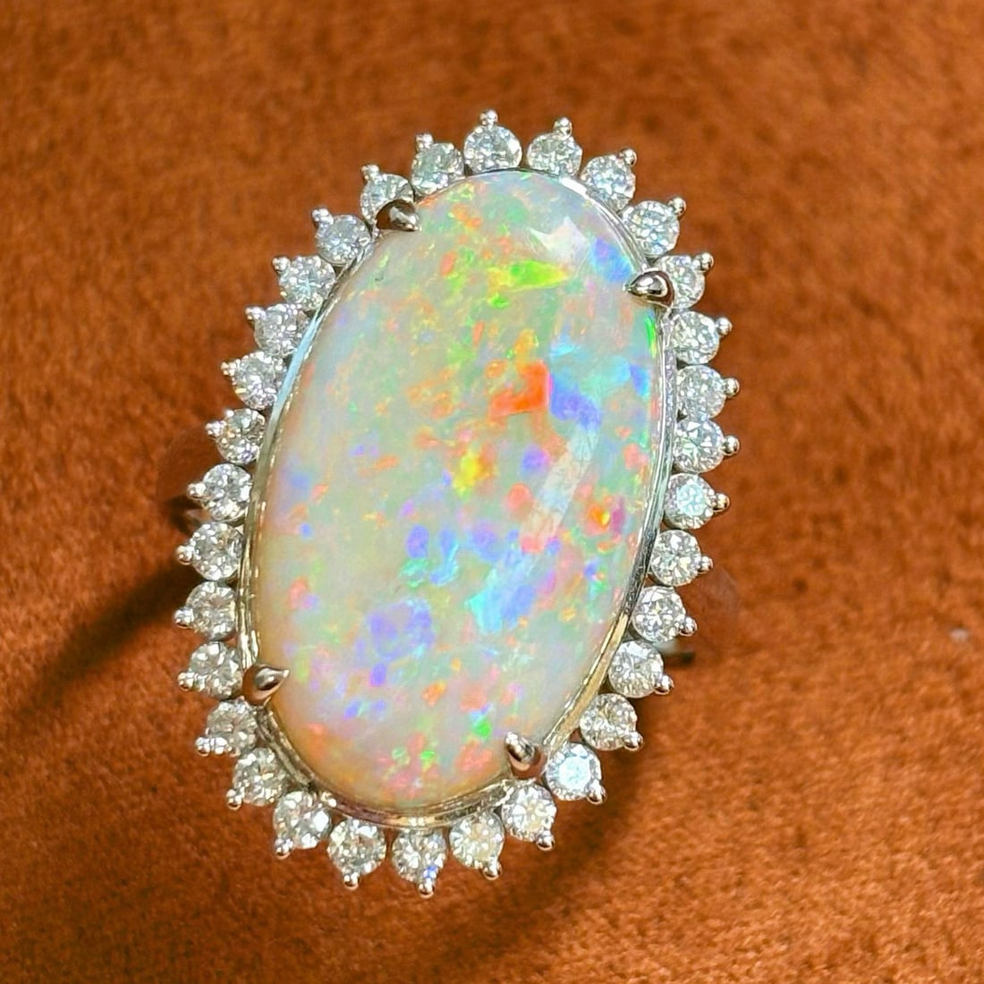 14k Gold 6.36 Ctw Natural Opal & Diamond Ring - 6