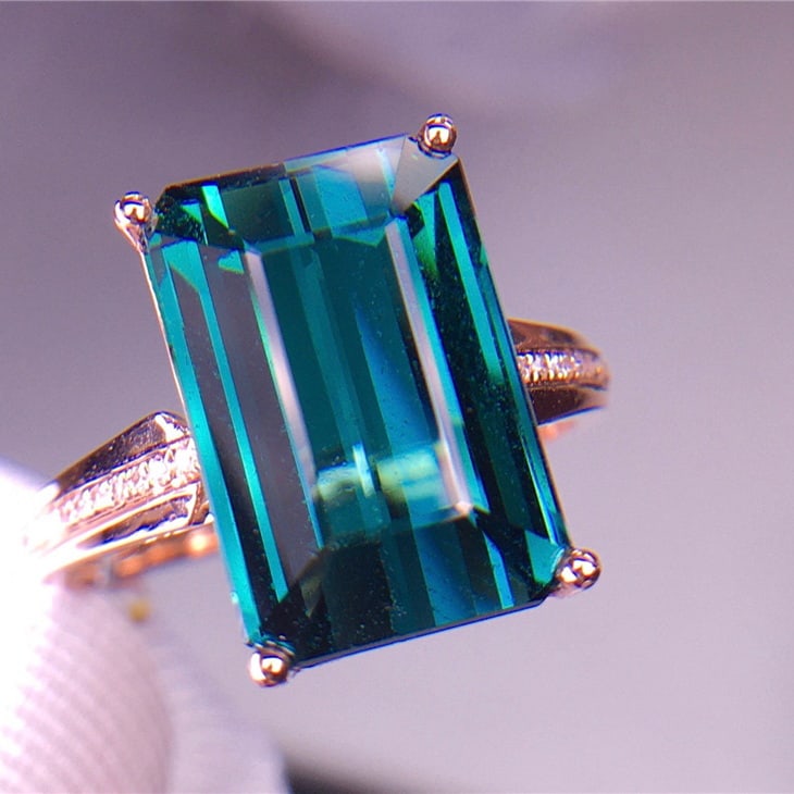 14k Gold 7 Ct Natural Tourmaline & Diamond Ring - 2