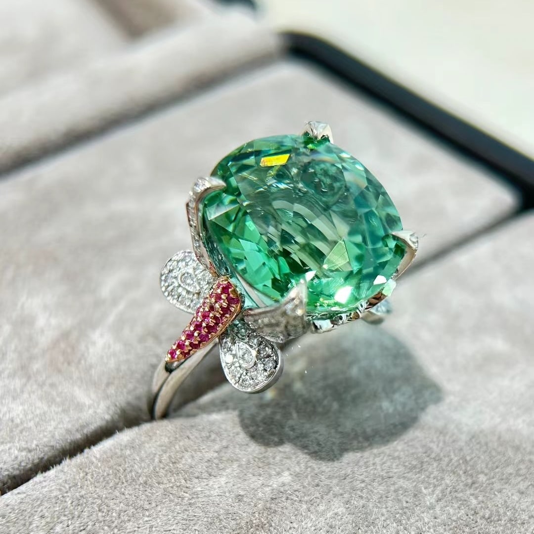 14k Gold 12.19 Ctw Natural Tourmaline & Diamond Ring - 2