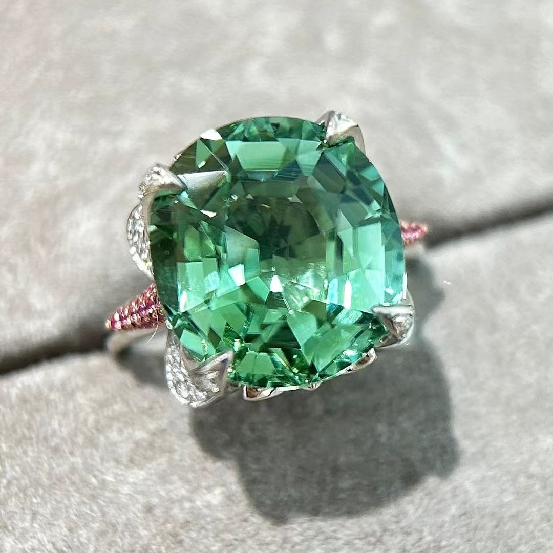 14k Gold 12.19 Ctw Natural Tourmaline & Diamond Ring - 3