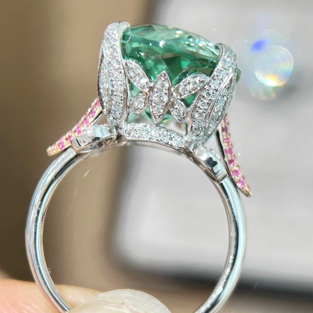14k Gold 12.19 Ctw Natural Tourmaline & Diamond Ring - 6