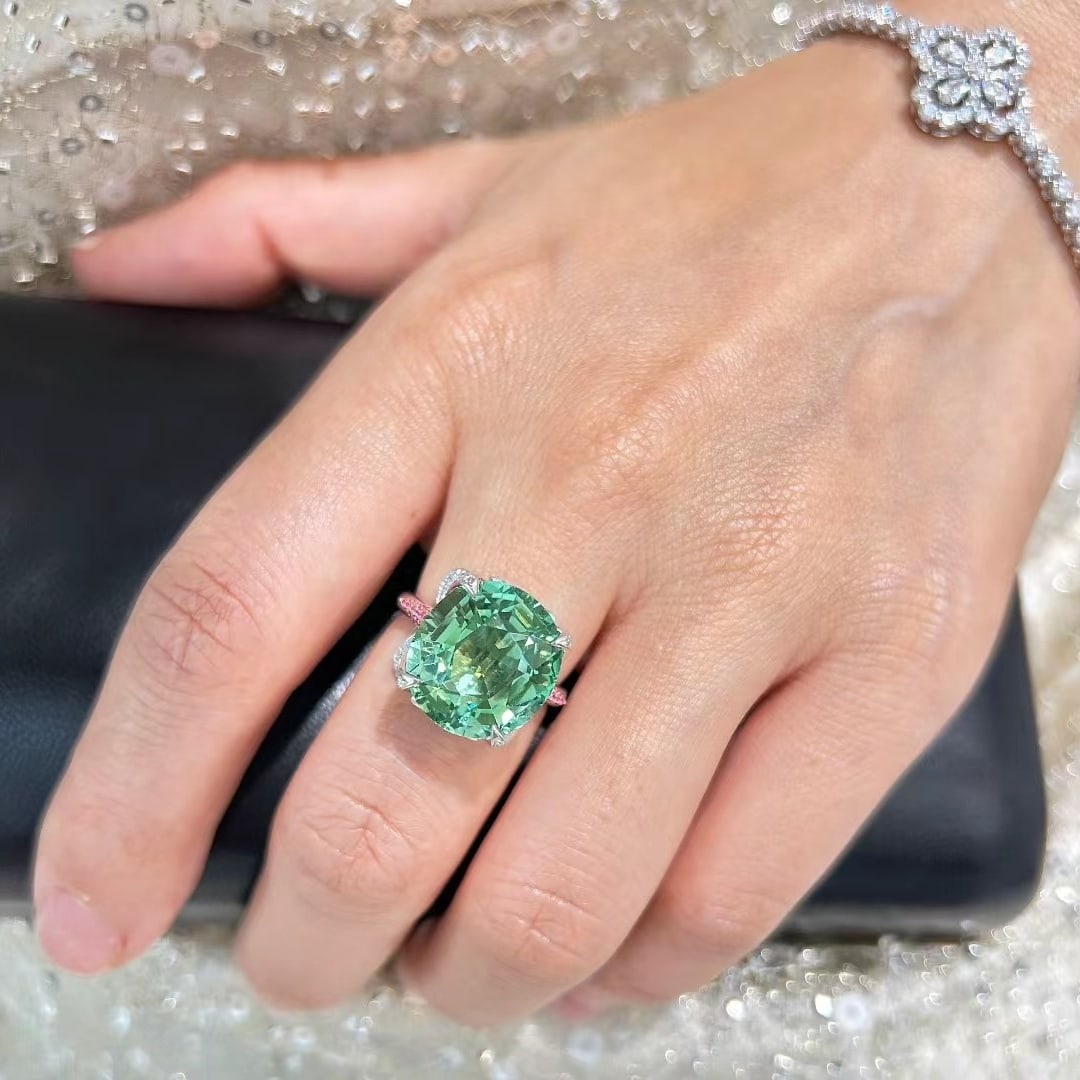 14k Gold 12.19 Ctw Natural Tourmaline & Diamond Ring - 9