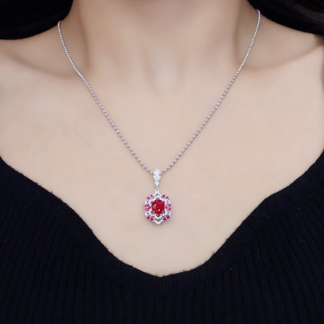 14k Gold 1.53 Ctw Natural Ruby & Diamond Pendant( Without Chain ) - 3
