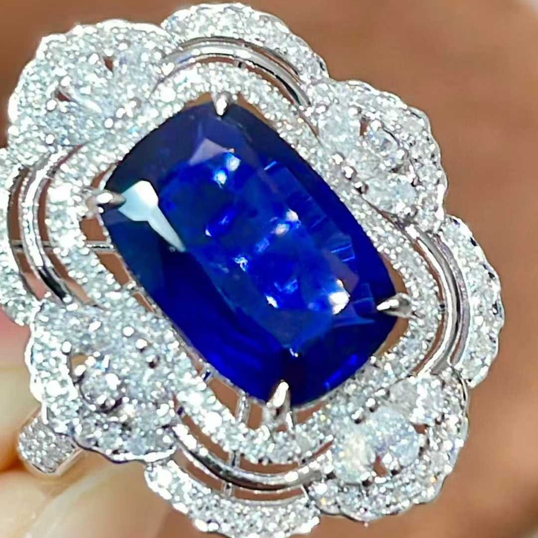 14k Gold 3.97 Ctw Natural Sapphire & Diamond Ring - 4