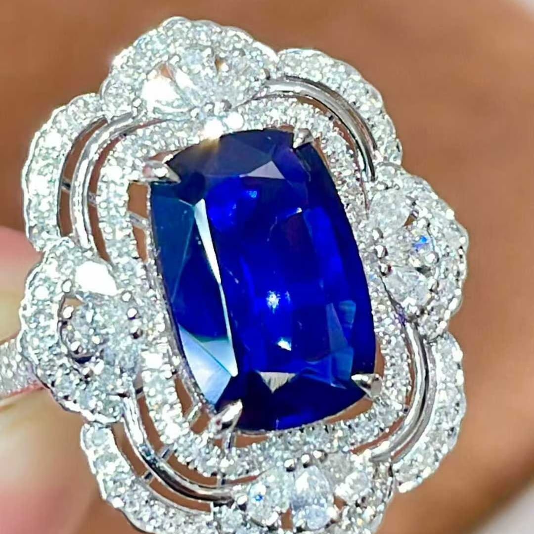 14k Gold 3.97 Ctw Natural Sapphire & Diamond Ring - 5