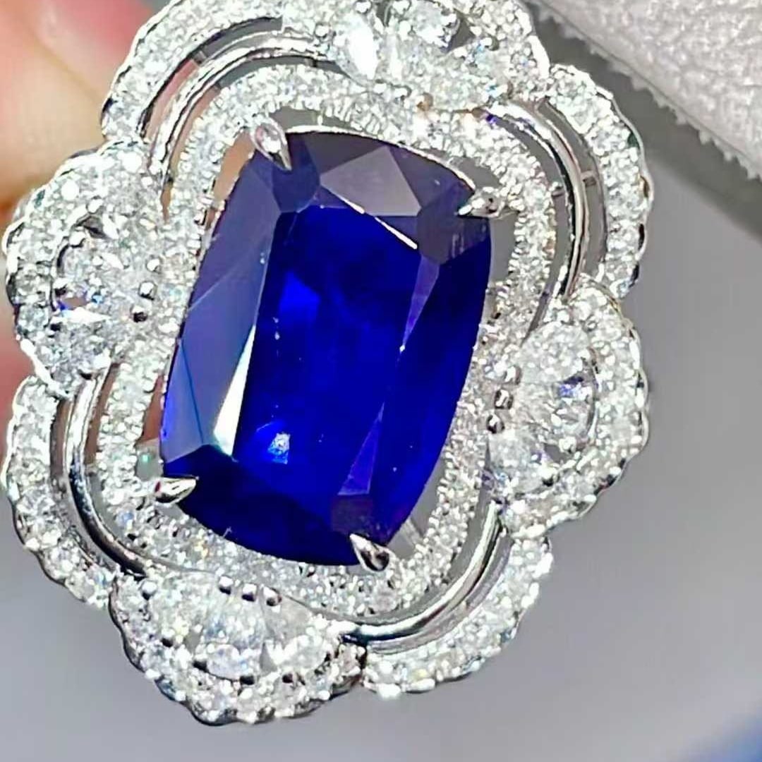 14k Gold 3.97 Ctw Natural Sapphire & Diamond Ring - 7